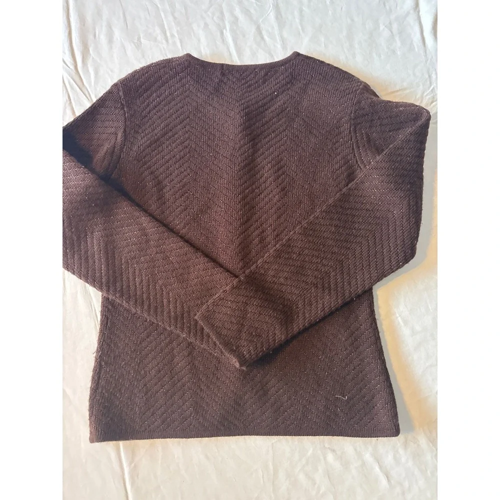 Jones New York Cardigan Petite PP Brown Excellent Metallic Chevron‎ Knit Sweater